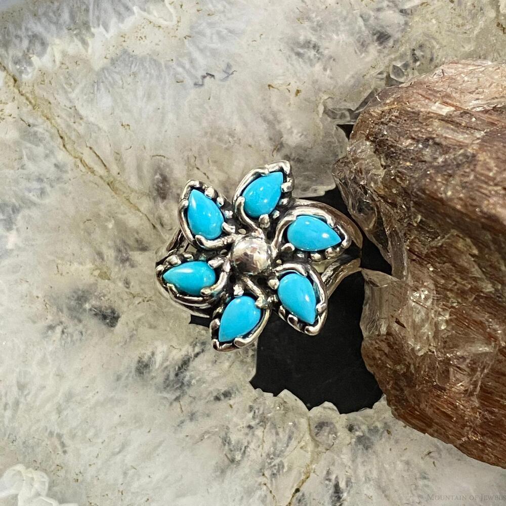 Carolyn Pollack Vintage Sterling Sleeping Beauty Turquoise Flower Cluster Ring - Picture 4 of 10